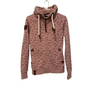 Naketano Poets Choice Full Zip Hoodie pink sailboats pockets heavyweight Medium